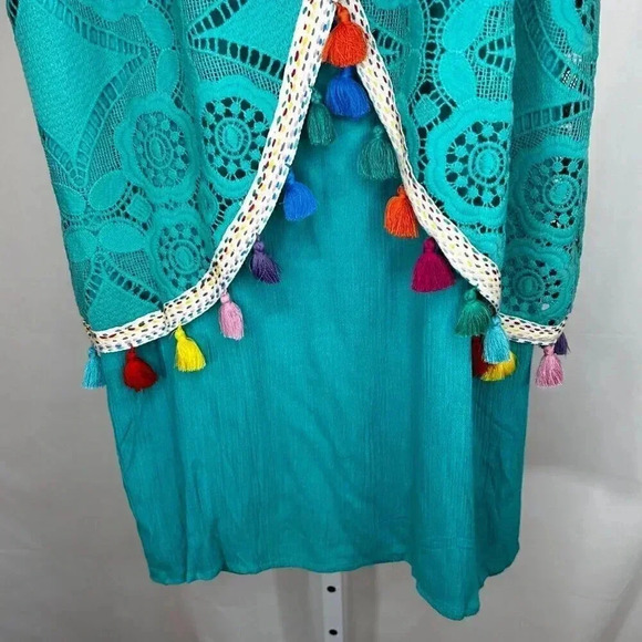 Judith March Size Large Tassel Dress Knee Length Lace Teal Sleeveless Party Boho - Picture 9 of 12